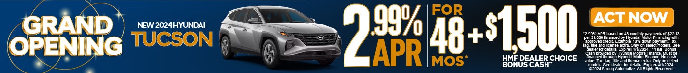 New 2024 Hyundai Tuscon | 2.99% APR for 60 mos* + $1500 HMF Dealer Choice Bonus Cash | Act Now