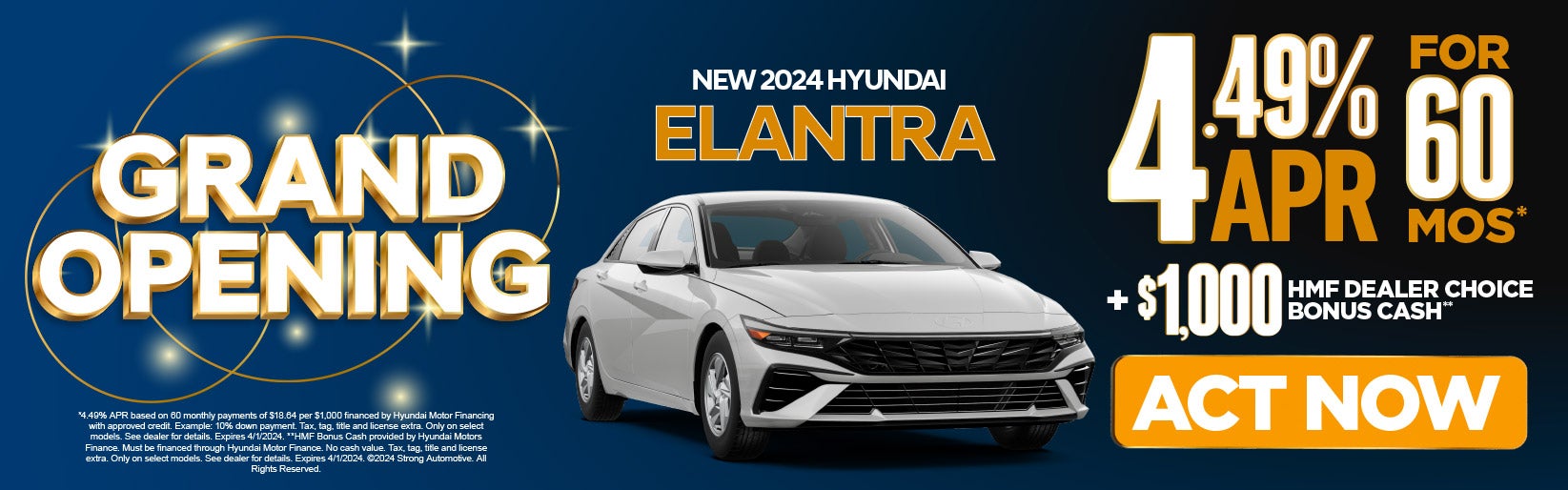 New 2024 Hyundai Elantra 4.49% APR for 60 Mos*