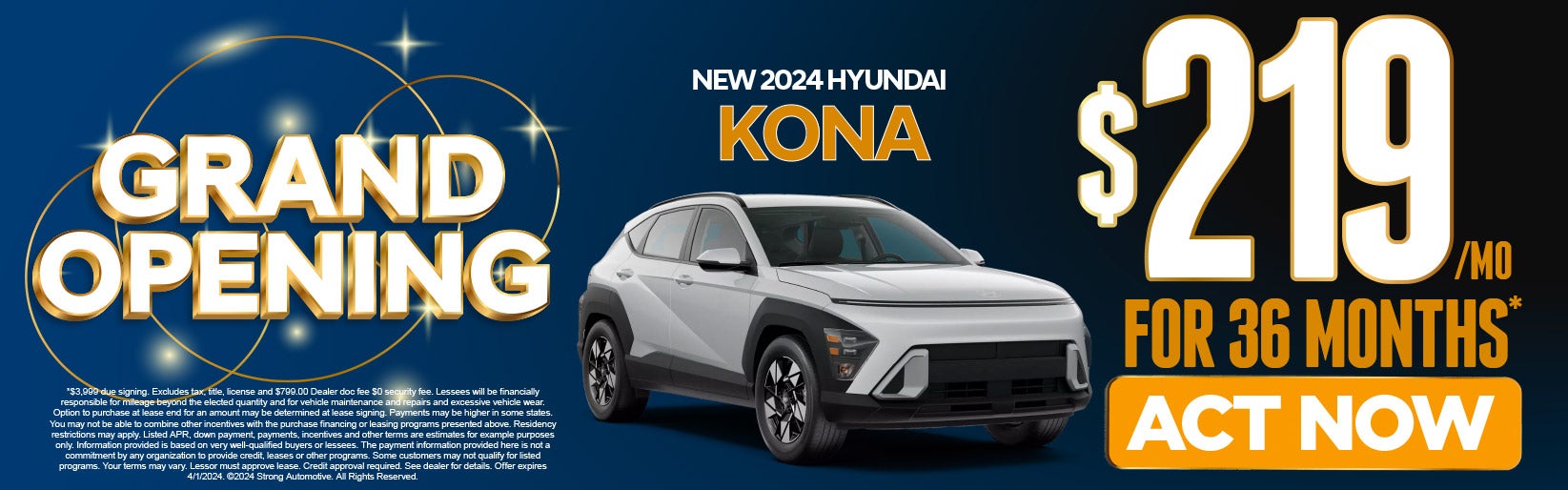 New 2024 Hyundai Kona Lease for $219/Mo*